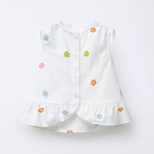 Zara White Top with Pink Floral Embroidery